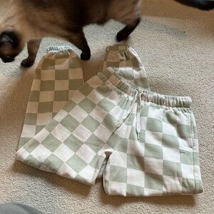 Women's Vans White Green Checkerboard Jogger Sweatpants XS